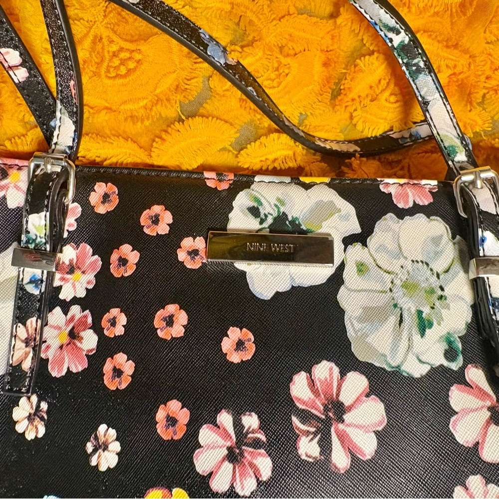Floral Black Vinyl Carry-on Tote Bag - Picture 8 of 12